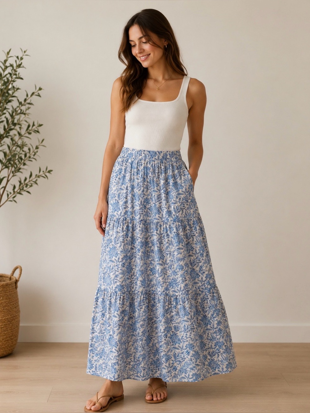 J.McLaughlin Blue and White Cotton Paisley,Maxi Skirt XL great condition 💙